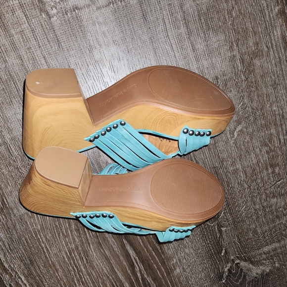 Lucky Brand Tellimi Platform Wedge Woven Leather Studded Sandals Blue - Picture 7 of 7